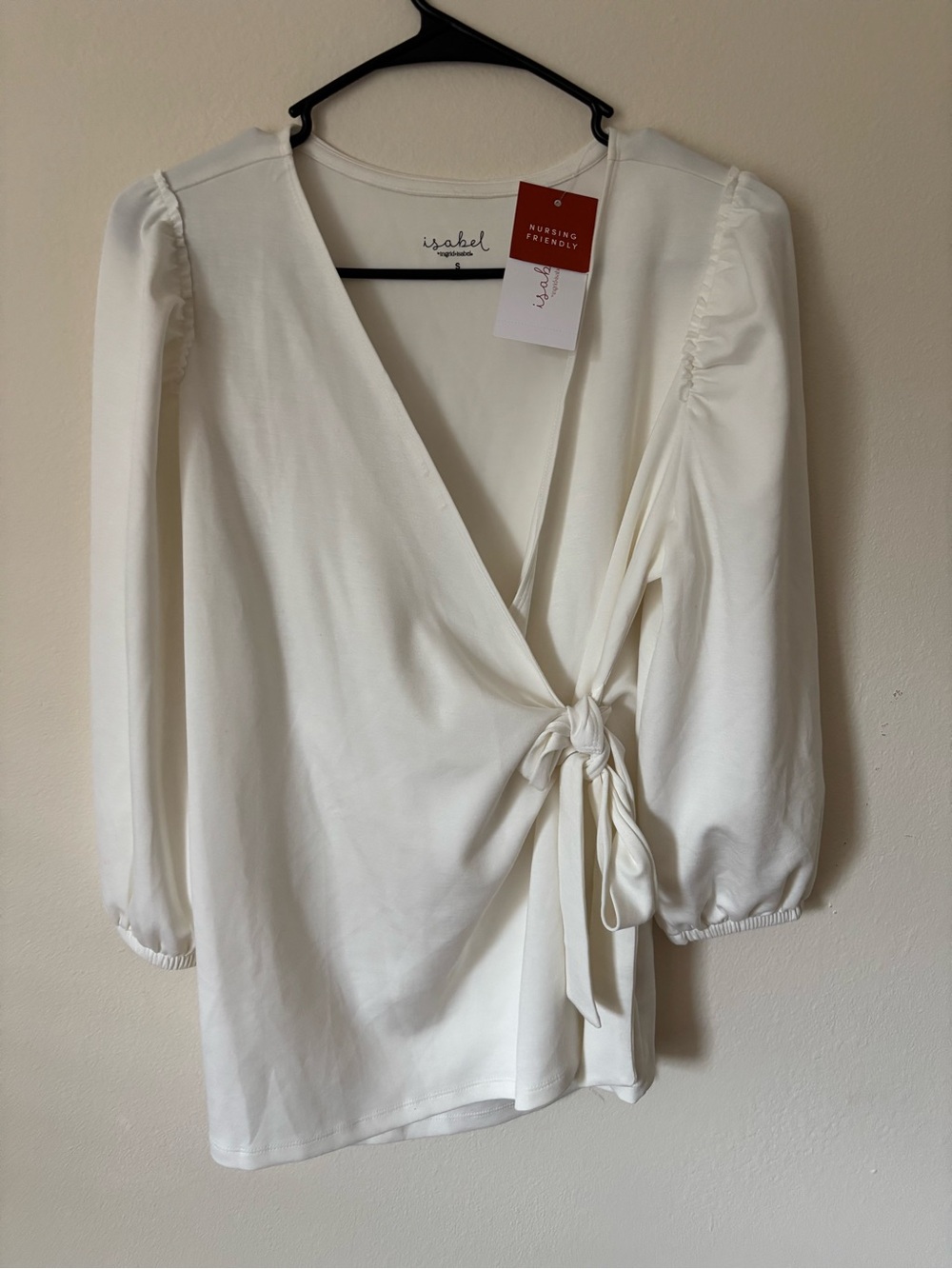 Isabel Maternity/Nursing Cream Wrap Blouse with Side Tie